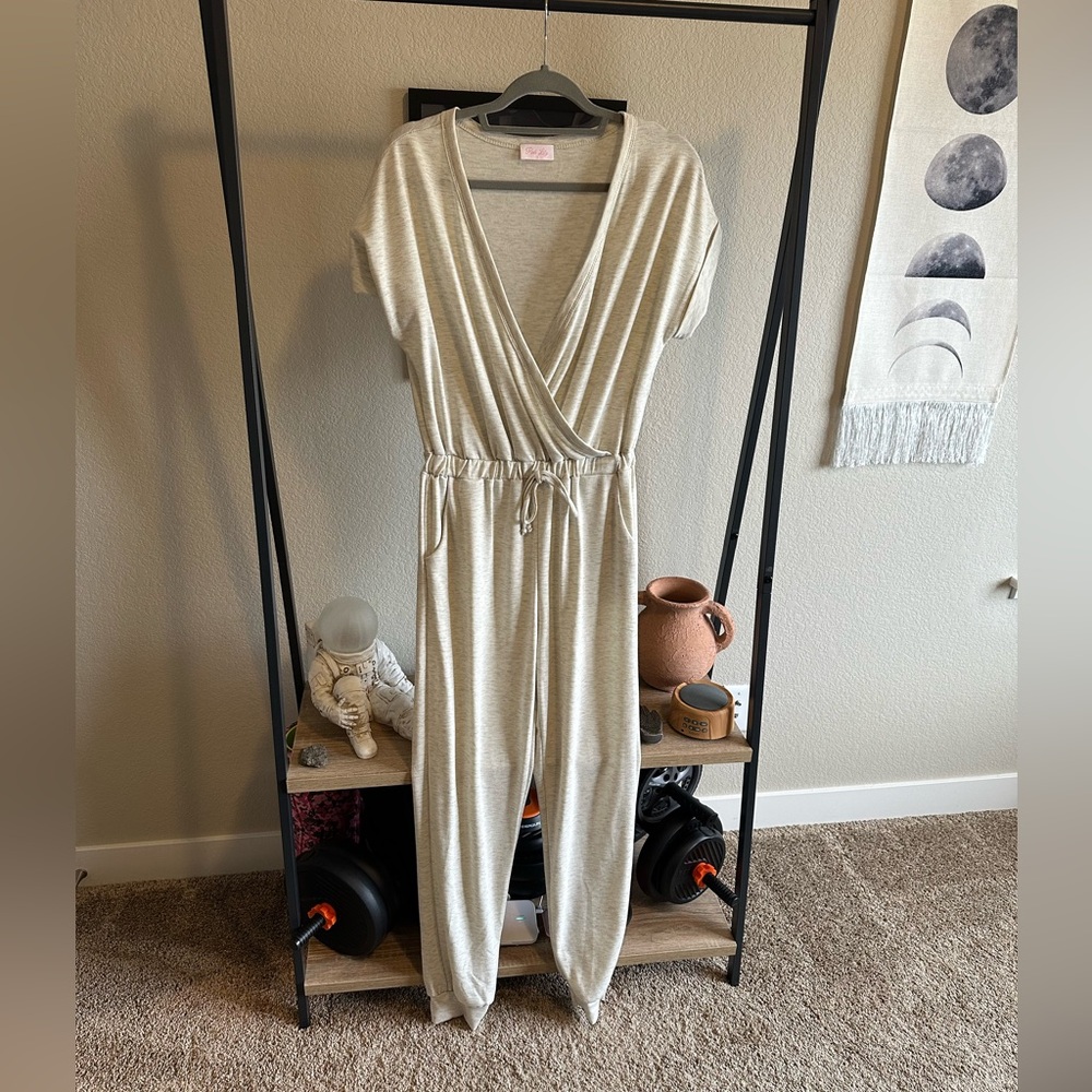 Pink Lily Oatmeal Jumpsuit